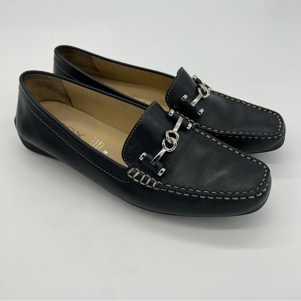Geox Black Leather Horsebit Loafers